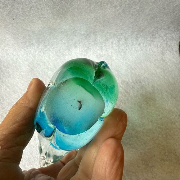 Blenko Glass Elephant Paperweight Green Teal Art Glass Trunk Up Figurine - Picture 4 of 6